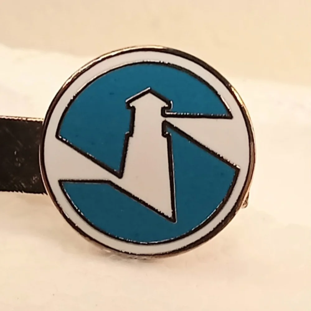 Vintage Tie Bar Clip Nautical Lighthouse Pop Art Deco Brass Cloisonne